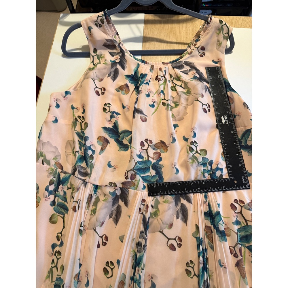 Monsoon Peach Floral Butterfly‎ Pleated Midi Dress Pink Botanical US 16 453031 - Picture 9 of 9